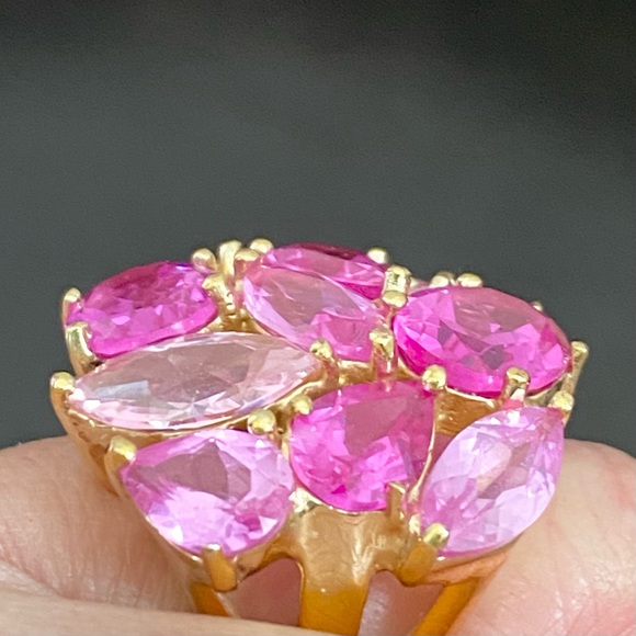 JC China Signed Pink Fuchsia Pink Cluster Crystal Cocktail Ring Size 5.5 - Picture 6 of 16